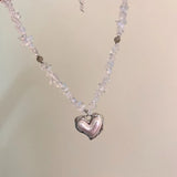 Love Heart Water Drop Pendant Necklace Pearl Beads Choker for Women
