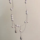 Love Heart Water Drop Pendant Necklace Pearl Beads Choker for Women