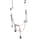 Love Heart Water Drop Pendant Necklace Pearl Beads Choker for Women