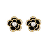 Elegant Pearl Camellia Flower Stud Earrings