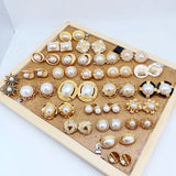 Geometric Alloy Clip Earrings with Sweet Pearls