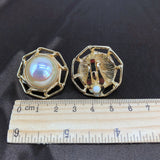 Geometric Alloy Clip Earrings with Sweet Pearls