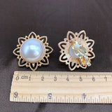 Geometric Alloy Clip Earrings with Sweet Pearls