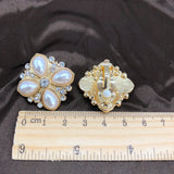 Geometric Alloy Clip Earrings with Sweet Pearls