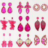 Rose Red Long Dangle Earrings Flower Butterfly Geometric Statement Jewelry