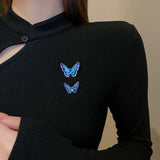 Rhinestone Butterfly Brooch 925 Silver Needle Charm Birthday Gift