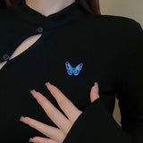 Rhinestone Butterfly Brooch 925 Silver Needle Charm Birthday Gift
