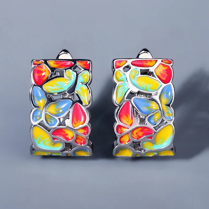 Enamel Butterfly 925 Silver Earrings, Creative Design