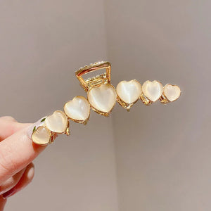 Opal Heart Hair Claws for Women 14k Real Hairpin Anniversary Pendant