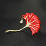 Red and Yellow Ginkgo Leaf Zirconia Pin for Women