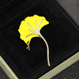 Red and Yellow Ginkgo Leaf Zirconia Pin for Women