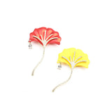 Red and Yellow Ginkgo Leaf Zirconia Pin for Women