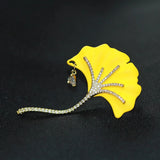 Red and Yellow Ginkgo Leaf Zirconia Pin for Women