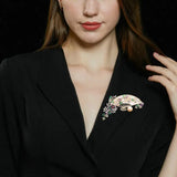Ethnic Corsage Zirconia Brooch Freshwater Pearl Fan-shaped