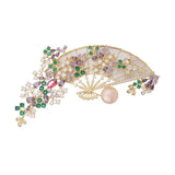 Ethnic Corsage Zirconia Brooch Freshwater Pearl Fan-shaped