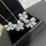 CZ Bowknot Jewelry Set Crystal Silver Ring Earring Necklace