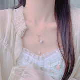 Temperament Shell Rose Necklace 14K Real Flower Lady Choker Pendant