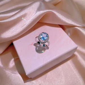 Temperament Silver Jewelry Set with Sea Oval Zircon Pendants
