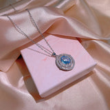 Temperament Silver Jewelry Set with Sea Oval Zircon Pendants