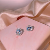 Temperament Silver Jewelry Set with Sea Oval Zircon Pendants