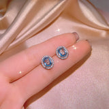 Temperament Silver Jewelry Set with Sea Oval Zircon Pendants