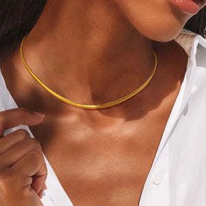 Torques Choker Necklace for Women, Stainless Steel Flat Snake Chain
