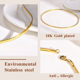 Torques Choker Necklace for Women, Stainless Steel Flat Snake Chain