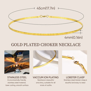 Torques Choker Necklace for Women, Stainless Steel Flat Snake Chain