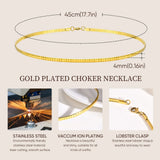 Torques Choker Necklace for Women, Stainless Steel Flat Snake Chain