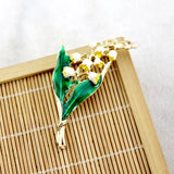 Golden Lily of The Valley Enamel Brooch