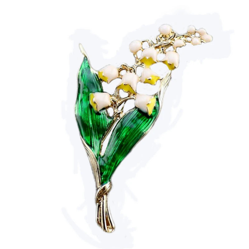 Golden Lily of The Valley Enamel Brooch