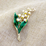Golden Lily of The Valley Enamel Brooch