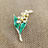 Golden Lily of The Valley Enamel Brooch
