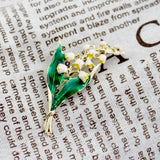 Golden Lily of The Valley Enamel Brooch