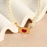 Valentine Love Letter Pearl Necklace Choker Plated Chain