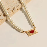 Valentine Love Letter Pearl Necklace Choker Plated Chain