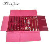 Velvet Jewelry Organizer Roll Travel Zipper Bag Carrying Case
