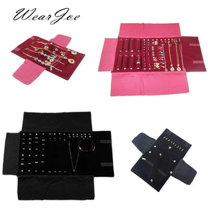 Velvet Jewelry Organizer Roll Travel Zipper Bag Carrying Case