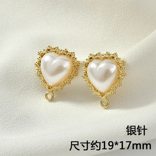 Peach Heart Pearl Silver Needle Ear Stud DIY Earrings