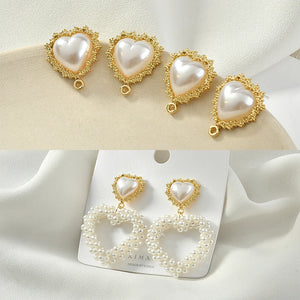 Peach Heart Pearl Silver Needle Ear Stud DIY Earrings
