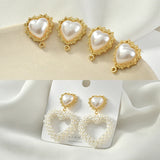 Peach Heart Pearl Silver Needle Ear Stud DIY Earrings