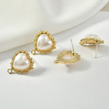 Peach Heart Pearl Silver Needle Ear Stud DIY Earrings