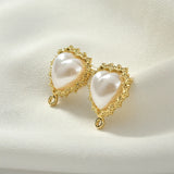Peach Heart Pearl Silver Needle Ear Stud DIY Earrings