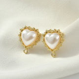 Peach Heart Pearl Silver Needle Ear Stud DIY Earrings