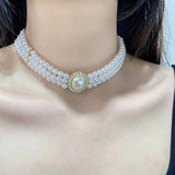 Vintage Pearls 3-Layer Necklace for Women Girls Beaded Neckchain