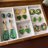 Vintage Resin Stone Ear Clips Retro Palace Lady Earrings