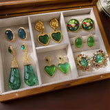 Vintage Resin Stone Ear Clips Retro Palace Lady Earrings