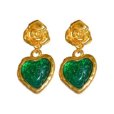 Vintage Resin Stone Ear Clips Retro Palace Lady Earrings
