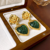 Vintage Resin Stone Ear Clips Retro Palace Lady Earrings