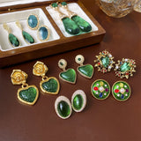 Vintage Resin Stone Ear Clips Retro Palace Lady Earrings